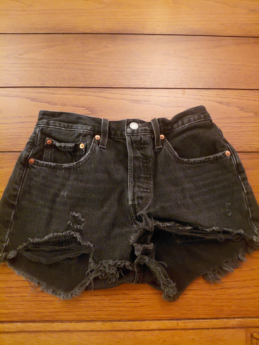 Levi's Black Distressed Denim Cutoff Shorts